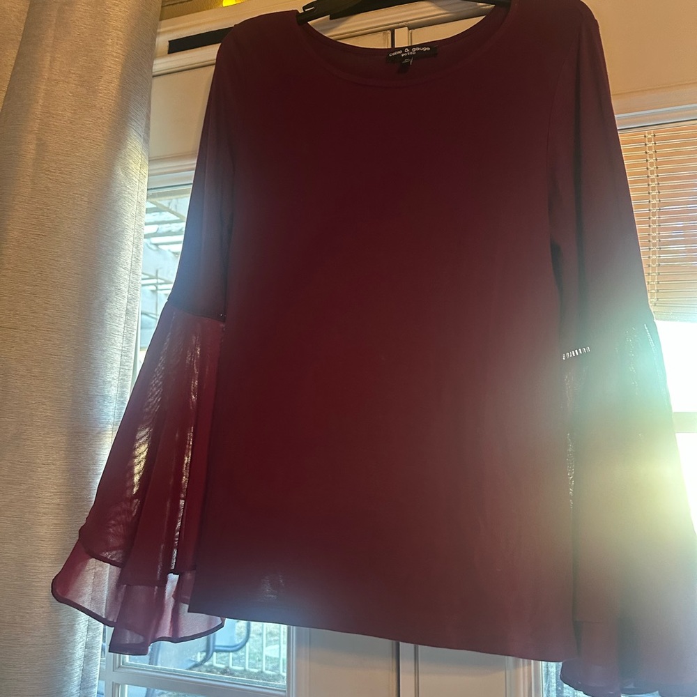 Cable & Gauge Deep Red Bell Sleeve Blouse